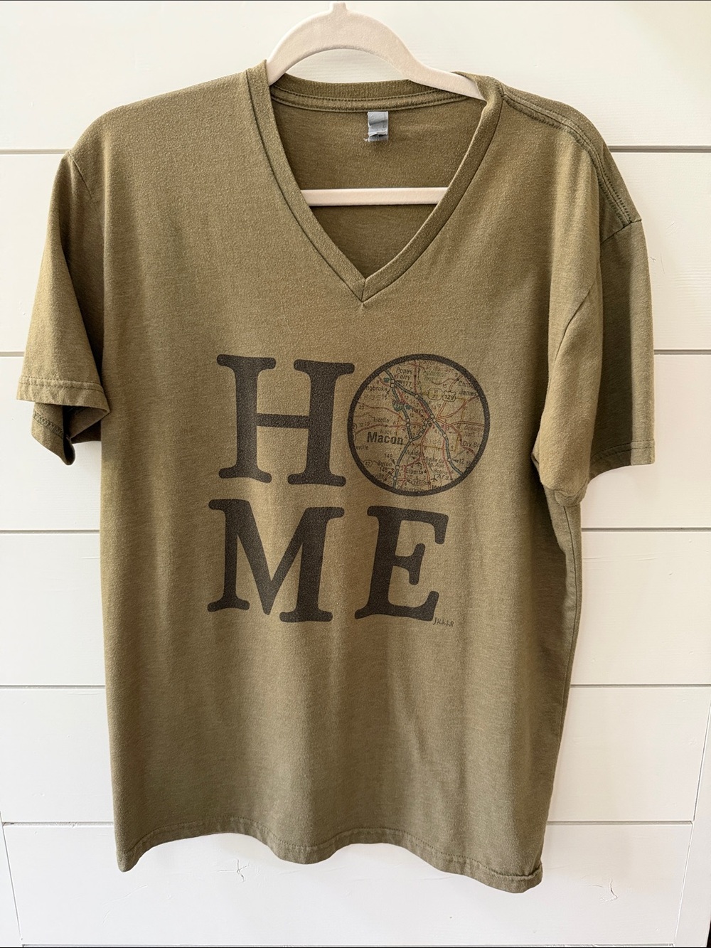Olive Green V-Neck "HOME" Graphic Tee Macon, GA